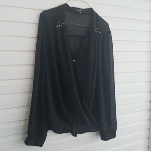 Sheer Black Wrap Blouse